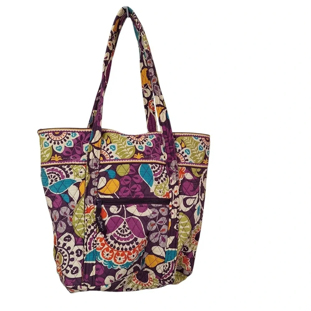 Vera Bradley Vera Tote Shoulder Bag in Plum Crazy Plum Toggle Close Large Zipper